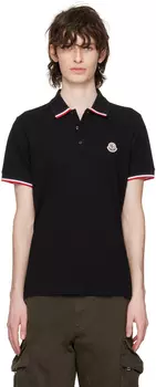 Черная футболка-поло с тремя пуговицами Moncler