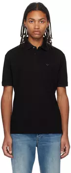 Черная футболка-поло с вышивкой Emporio Armani