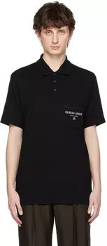 Черная футболка-поло с вышивкой Giorgio Armani