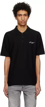 Черная футболка-поло с вышивкой Hugo