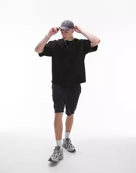 Черная футболка премиум-класса Topman свободного кроя и заниженной линией плеч, плотность 370 г/м