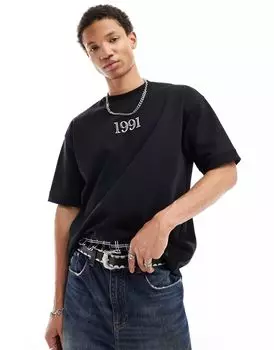 Черная футболка Pull&Bear с принтом «1991»