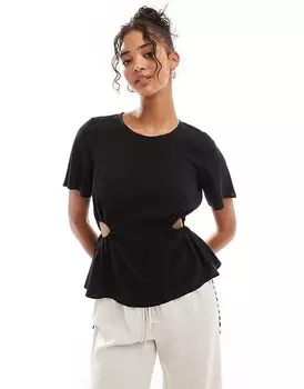 Черная футболка с эффектом льна и вырезами по бокам ASOS DESIGN