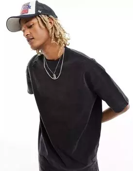 Черная футболка с эффектом поношенности Pull&Bear