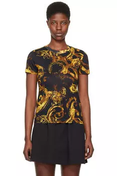Черная футболка с акварельным принтом от кутюр Versace Jeans Couture