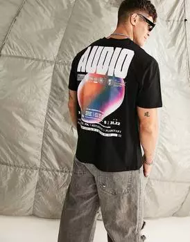 Черная футболка с аудио на спине и принтом на груди ASOS DESIGN