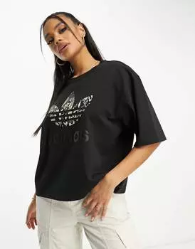 Черная футболка с большим логотипом и змеиным принтом adidas Originals