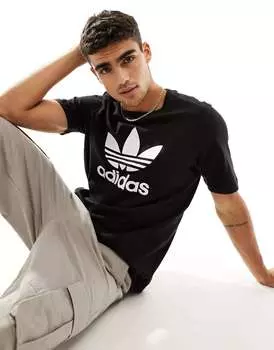 Черная футболка с большим логотипом в виде трилистника adidas Originals
