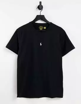 Черная футболка с центральным логотипом Polo Ralph Lauren