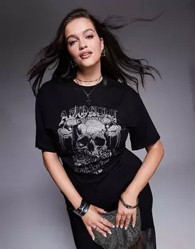 Черная футболка с черепом и корсетом ASOS DESIGN Curve
