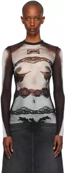 Черная футболка с длинным рукавом и принтом Jean Paul Gaultier