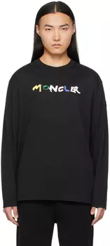 Черная футболка с длинным рукавом и принтом Moncler
