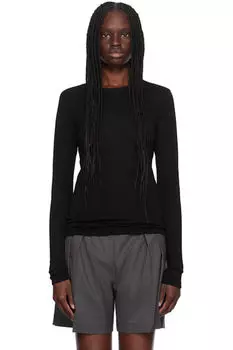 Черная футболка с длинным рукавом из тонкой мериносовой шерсти Rhe