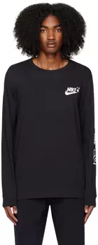 Черная футболка с длинным рукавом с принтом Nike