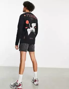 Черная футболка с длинным рукавом с сувенирным принтом ASOS DESIGN спереди и сзади ASOS DESIGN