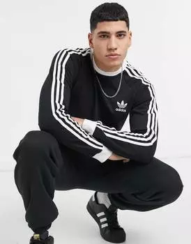Черная футболка с длинным рукавом с тремя полосками adidas Originals adicolor