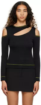 Черная футболка с длинным рукавом с вырезом GANNI