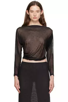 Черная футболка с длинным рукавом со стразами Anna Sui