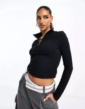 Черная футболка с длинными рукавами и полумолнией ASOS