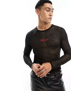 Черная футболка с длинными рукавами и принтом ASOS DESIGN