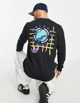 Черная футболка с длинными рукавами и принтом на спине adidas Originals 'Wander Hour'