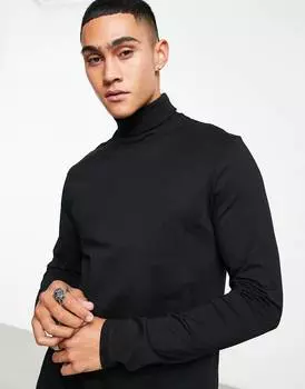 Черная футболка с длинными рукавами и высоким воротником ASOS DESIGN