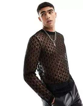 Черная футболка с длинными рукавами из фактурной ткани ASOS DESIGN