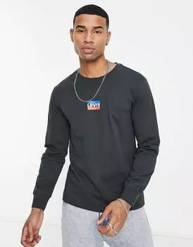Черная футболка с длинными рукавами Levi's со спортивным логотипом по центру