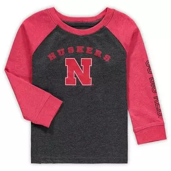 Черная футболка с длинными рукавами реглан Nebraska Huskers для малышей Colosseum Heathered, цвет Neb Charco