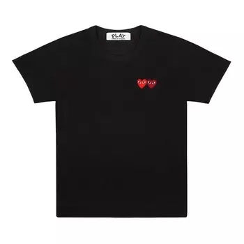 Черная футболка с двойными мини-сердечками Comme Des Garcon, черный