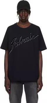 Черная футболка с флокированным логотипом «Letter» Balmain