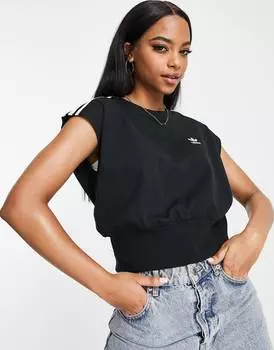 Черная футболка с глубоким поясом adidas Originals