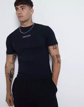 Черная футболка с капюшоном River Island Muscle Fit