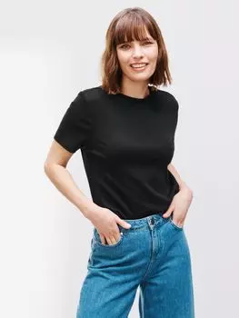 Черная футболка с короткими рукавами и круглым вырезом John Lewis из органического хлопка