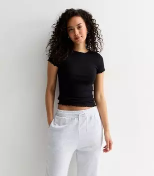 Черная футболка с короткими рукавами и оборками Tall New Look, черный