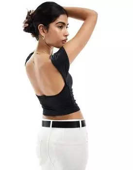 Черная футболка с короткими рукавами и открытой спиной Stradivarius