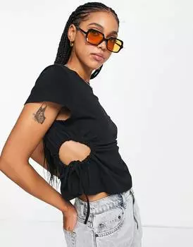 Черная футболка с короткими рукавами и сборками по бокам ASOS DESIGN