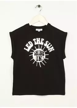 Черная футболка с круглым вырезом для девочек без рукавов с принтом SUN GIRL-23 Limon, черный