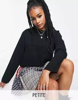 Черная футболка с круглым вырезом и длинными рукавами премиум-класса Topshop Petite