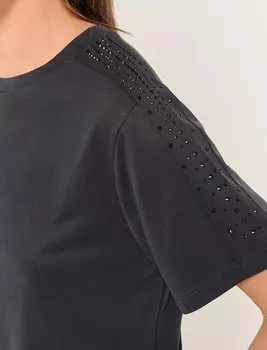 Черная футболка с круглым вырезом и короткими рукавами, украшенная камнями Jimmy Key