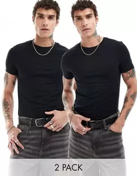 Черная футболка с круглым вырезом и круглым вырезом ASOS DESIGN (2 пары)