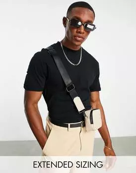 Черная футболка с круглым вырезом и закатанными рукавами ASOS DESIGN