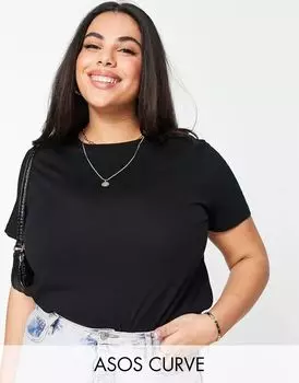 Черная футболка с круглым вырезом из смесового хлопка ASOS DESIGN Curve Ultimate - ЧЕРНАЯ