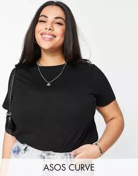 Черная футболка с круглым вырезом из смесового хлопка ASOS DESIGN Curve Ultimate - BLACK