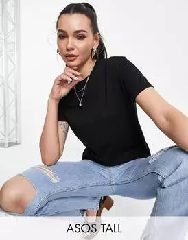Черная футболка с круглым вырезом из смесового хлопка ASOS DESIGN Tall - BLACK