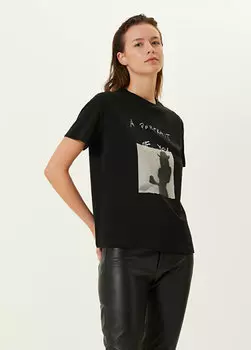 Черная футболка с круглым вырезом с принтом Academia