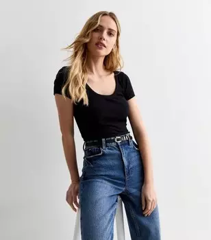 Черная футболка с круглым вырезом в рубчик New Look, черный