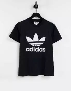Черная футболка с крупным трилистником adidas Originals