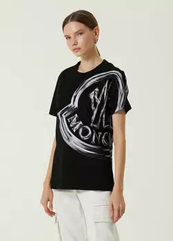 Черная футболка с логотипом металлик Moncler