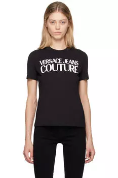 Черная футболка с логотипом учреждения Versace Jeans Couture